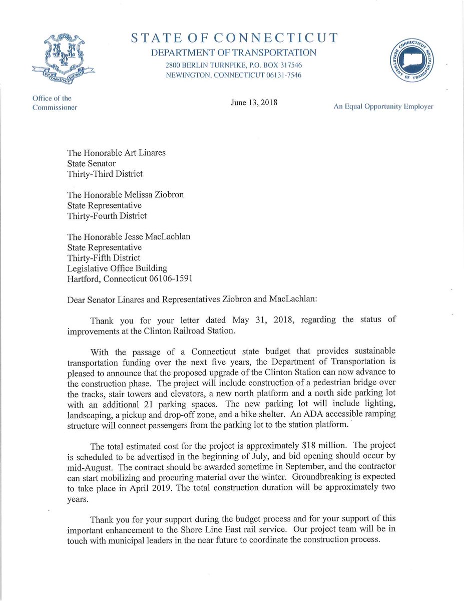 Our efforts paid off! DOT will begin construction on Clinton Rail Station upgrade. Thanks <a href="/MelissaZiobron/">Melissa Ziobron</a> and <a href="/Jdanielmac/">Jesse MacLachlan</a>