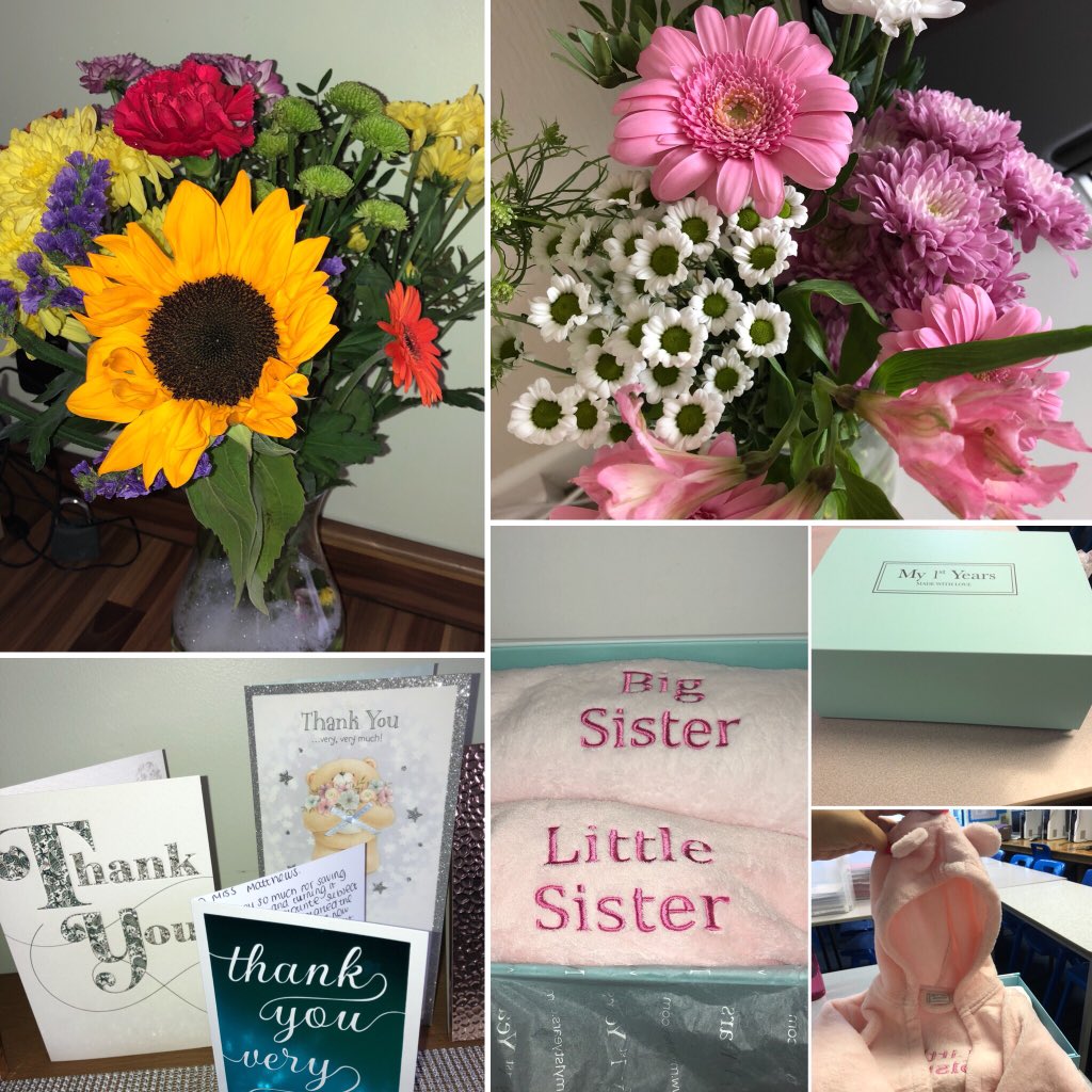 What amazing Y11s I’ve had this year! Thank you Ellie, Abby and Daisy for writing such lovely things in my cards! Daisy, you can’t spell ‘appreciate’ 🙄😂 Thank you for the 💐 and 🍫 too! Abbi, thank you for such a generous gift: sister dressing gowns for my 👧🏼👶🏼 Love them 💕