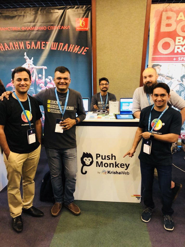 aslam4net's tweet photo. With wonderful @ImParthPandya and @tudorizer at their booth. #PushMonkey #KrishaWeb #kwtswag https://t.co/BVKdmiEFTN