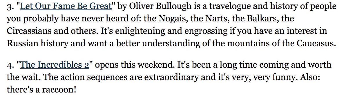 So, <a href="/MPRnews/">MPR News</a> has just put me ahead of The Incredibles 2 on this week's list of "5 things to watch, read, or experience", which is baffling but also glorious. mprnews.org/story/2018/06/…