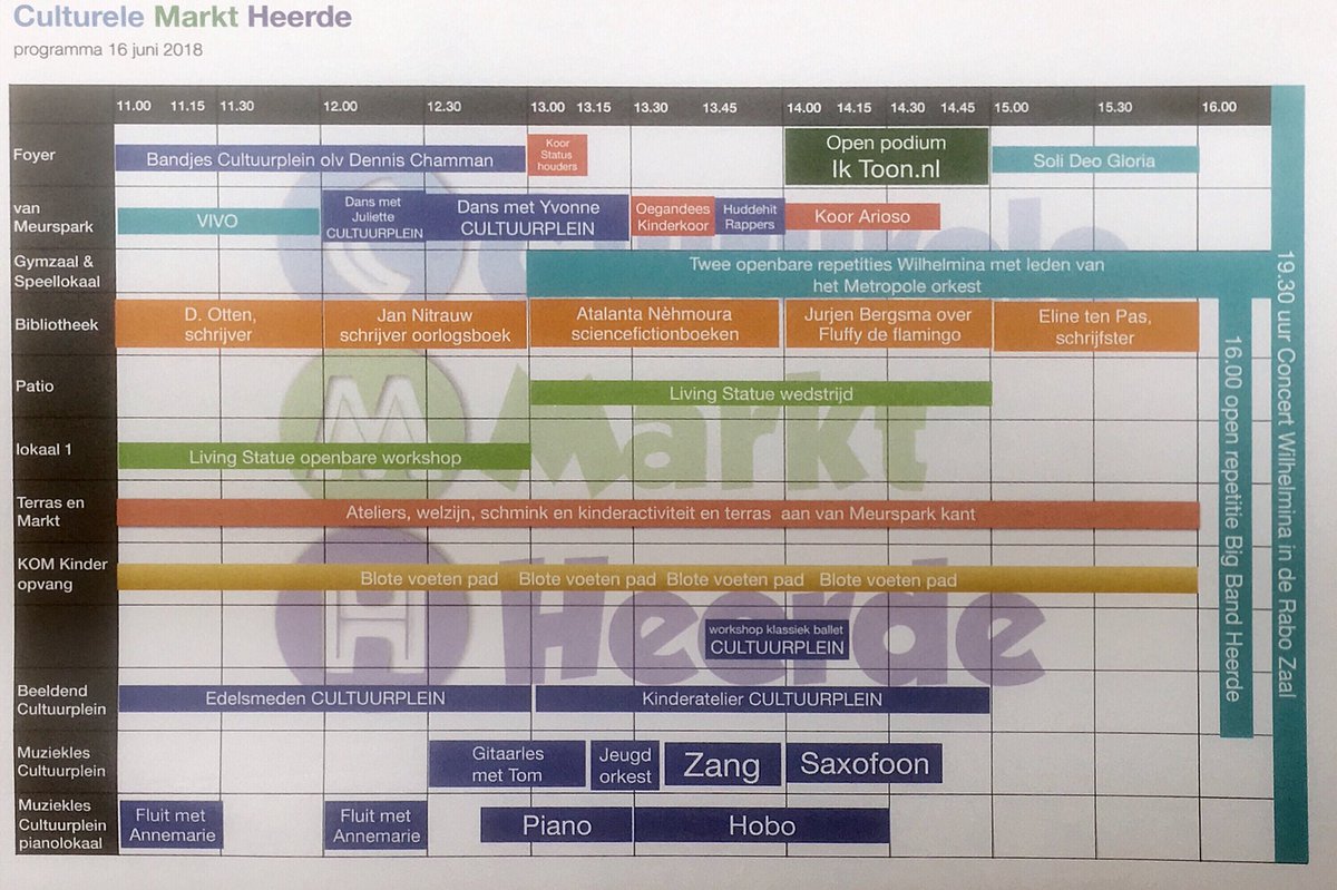 Morgen, zaterdag 16 juni wordt in de Heerd de Culturele Markt georganiseerd.
Hieronder een overzicht van de activiteiten.