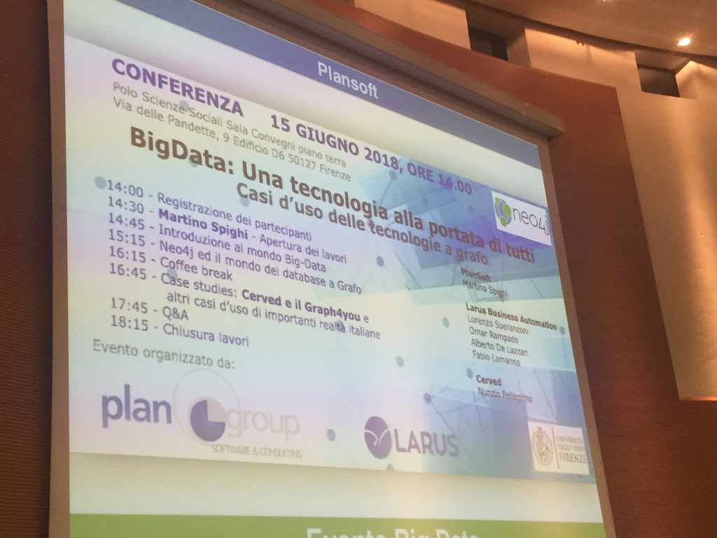 inserpio's tweet photo. Happy to be in the wonderful #Florence spreading love for #graphs.

Thanks to our friends and partners #Plansoft for organizing the event and our customer @CervedCom presenting their solution  #Graph4You based on @neo4j.

@NunzioPellegrin @Micio1970 @fblamanna @AgileLARUS https://t.co/9vs8ln7d8z