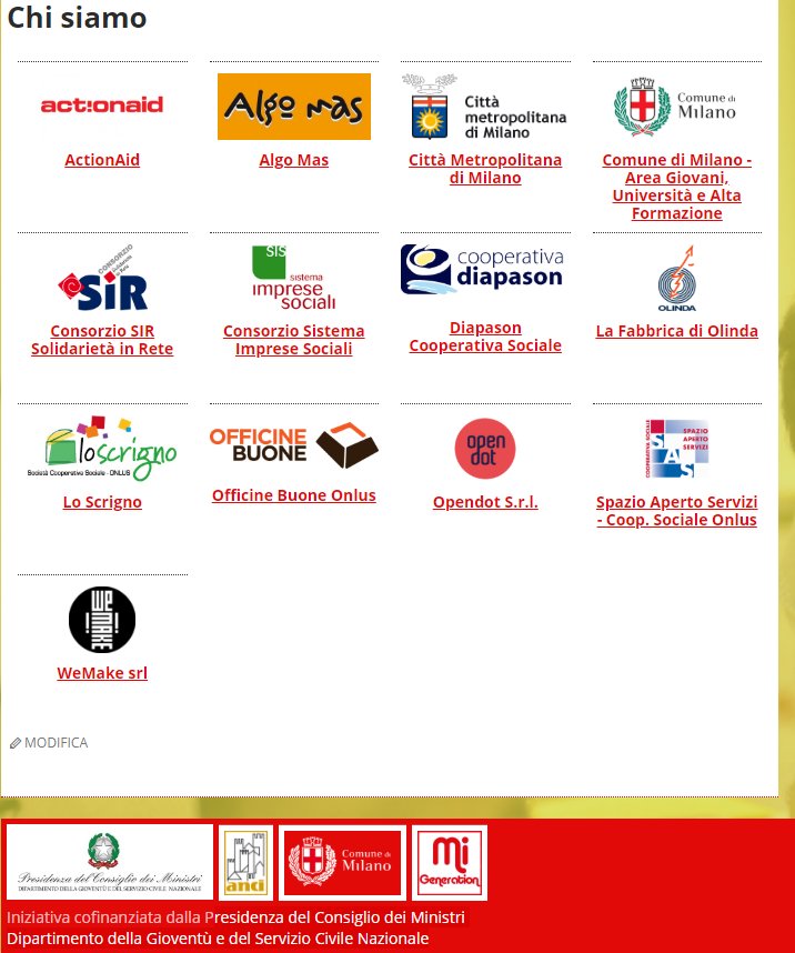 Il progetto #MiGeneration è promosso da <a href="/ComuneMI/">Comune di Milano</a> 
con <a href="/CittaMetroMi/">CittametropolitanaMi</a> e 12 partner del privato sociale, grazie al bando #Restart di <a href="/comuni_anci/">comuni_anci</a> e il cofinanziamento della Presidenza del Consiglio dei Ministri -
Dipartimento della Gioventù e del Servizio Civile Nazionale
