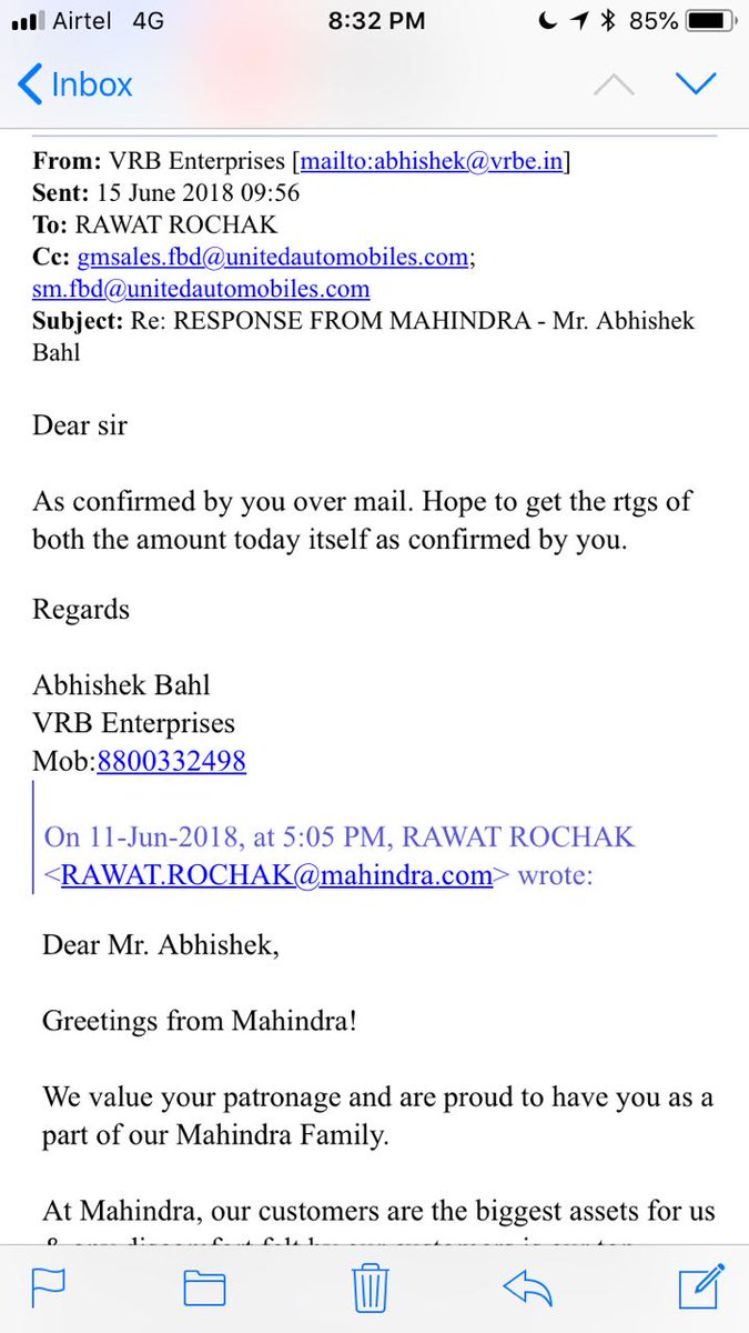 CaptNagi's tweet photo. @18002096006 Dear sir
I am very sorry to again lodge a complaint as i am very much dissatisfied by the kind of response which i have recieved from dealership. I have lost the confidence to buy mahindra cars as if dealers are giving so bad response then the same would be case with service. https://t.co/15aoDOeNhj
