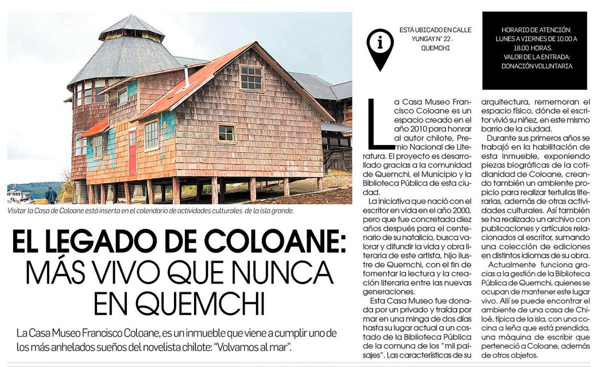 BibliotecasSNBP's tweet image. La figura de Francisco Coloane está muy viva la Casa Museo que lleva su nombre y en la Biblioteca Pública de #Quemchi. Dos espacios que invitan a sumergirse en la vida y obra de este extraordinario narrador chileno. ellanquihue.cl/impresa/2018/0… (vía @ellanquihue) @patrimonio_cl
