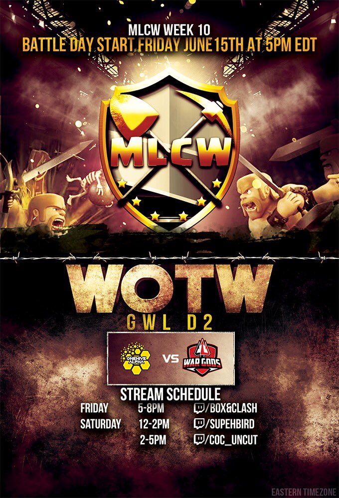 With playoffs rapidly approaching, we have some epic WoTW action lined up for this weekend! Two powerhouses go head-to-head as <a href="/OneHiveAlpha/">OneHive Alpha</a> takes on <a href="/WarGodsOP/">War Gods</a> defending their spot in the top 3- tune in at 5PM EDT tonight! 💪