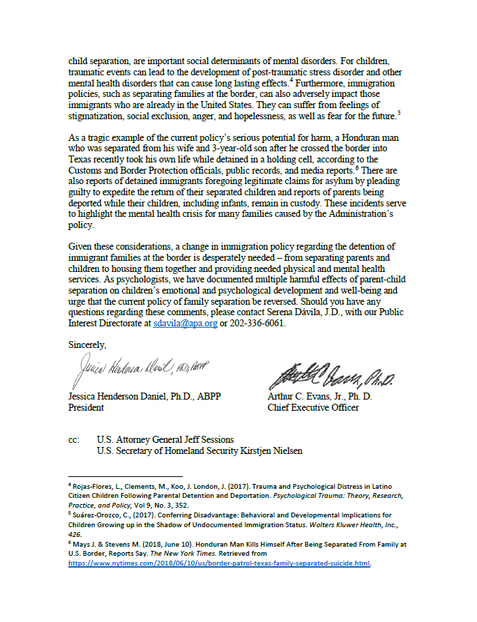 APAPublicInt's tweet photo. As psychologists, we have documented multiple harmful effects of parent-child separation on children's emotional and psychological development and wellbeing and urge that the current policy of family separation be reversed." #FamiliesBelongTogether
Read the full letter below: https://t.co/7K90VkMub4