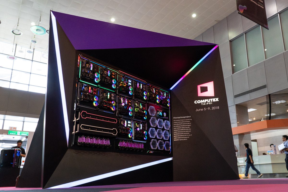 AMD_UK's tweet photo. Spotted at #Computex: the largest water-cooled PC display powered by @Radeon and @AMDRyzen. Feast your eyes on the #InceptionProject! https://t.co/hBTWkF2aa7