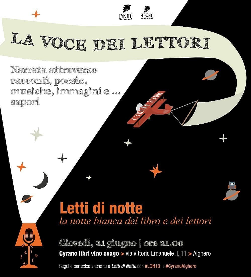 festivAlghero's tweet photo. Siete pronti per #lanottebianca del libro e della lettura? Il #21giugno ritorna da @Cyrano_aho
e in tutta Italia @Lettidinotte, #racconti, #poesie, #musiche e #sapori per dare il benvenuto all'estate https://t.co/koXojGuJmh

#CyranoAlghero #LDN18 #Alghero #Sardegna https://t.co/BoI6djbrcL