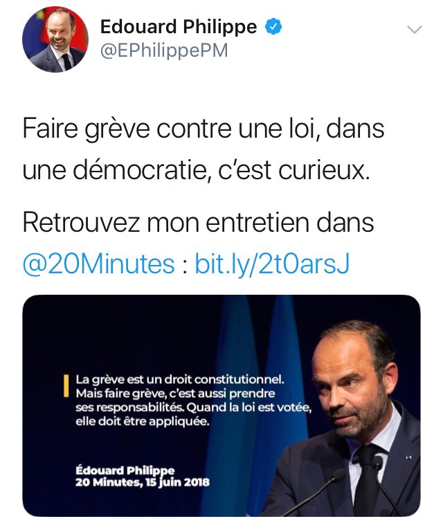 LouisBoyard's tweet photo. Le fait qu’un Premier Ministre remette publiquement en cause le droit de grève suffit à la justifier. #GreveSNCF #NonÀLaSélection https://t.co/hHMzxfxJWc