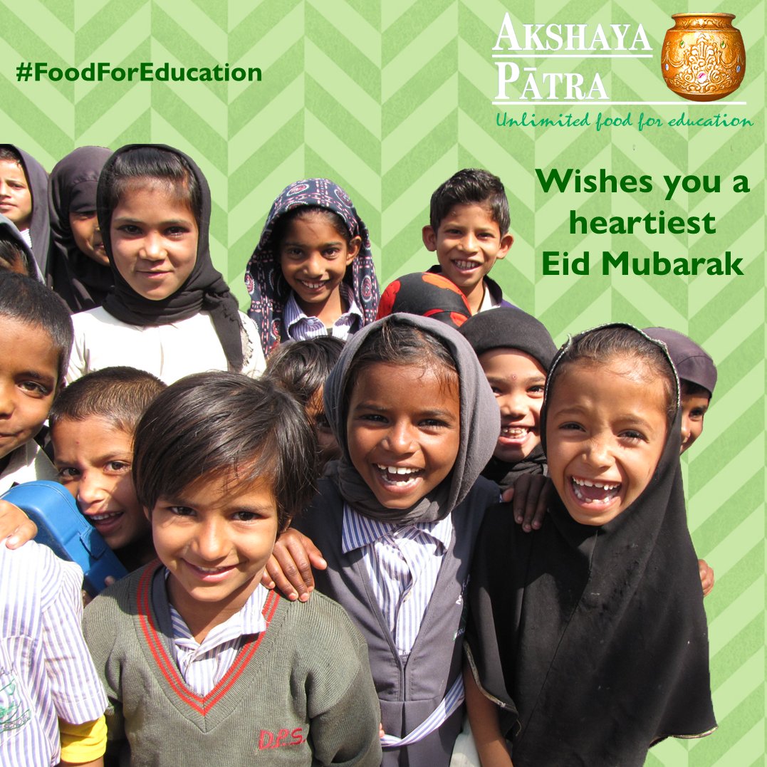 UKAkshayaPatra's tweet photo. We hope you all had a joyous #Ramadan and wish you a hearty #EidMubarak! Thankyou to all of our supporters for their commitment to the fight against #childhunger #Eid #Zakat #RamadanKareem #FoodForEducation #Charity #FoodForAll #EndChildHunger #EndClassroomHunger #FoodForChildren https://t.co/EoFIBithJA