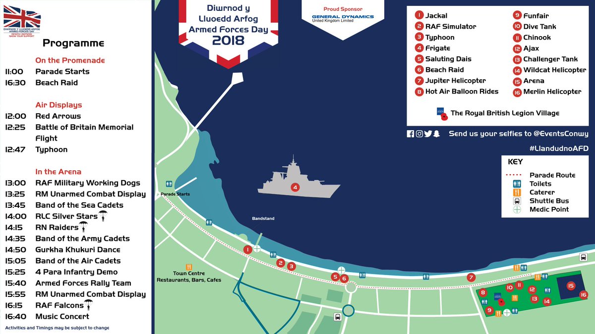 Check out the programme and map for UK Armed Forces Day 👇👇

Save it, share it and tag your friends! You won’t want to miss a thing! 
#LlandudnoAFD #UKArmedForcesDay #SupportOurForces #Llandudno #Navy #Army #RAF #Wales