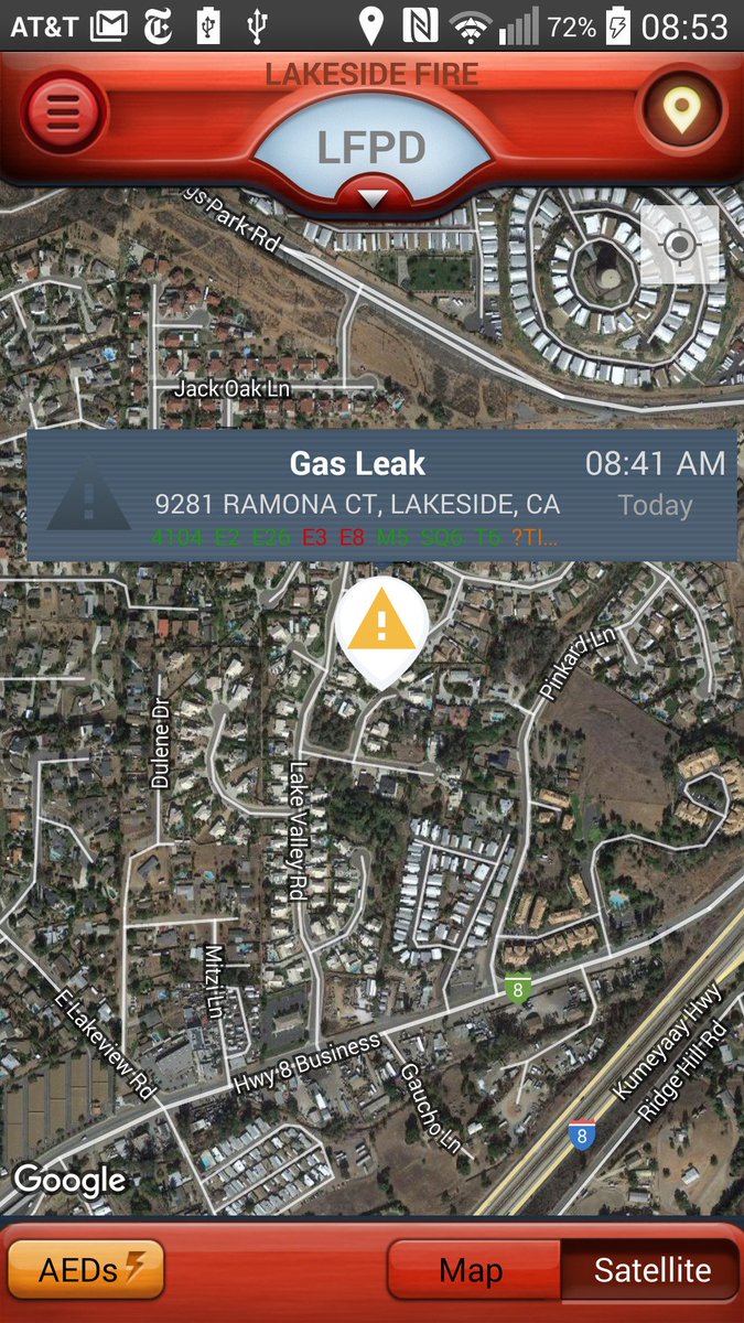 LakesideFire's tweet image. GAS EMERGENCY 8:42 a.m. Div4104 (Lawler) is Ramona IC reporting 1/2" residential gas line "broken &amp;amp; blowing." FFs securing the area. @SDGE enroute. IC holding three engines. #SDCentralZone #AutomaticAid #CallBeforeYouDig