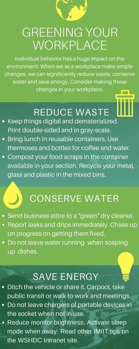 CanEmbUSA's tweet photo. Individual behavior has a huge impact on the environment. Simple changes can significantly reduce waste, conserve water and energy. Consider making these changes in your workplace. #GreeningEmbassies #GreenDiplomacy https://t.co/ORe6zcMvyH