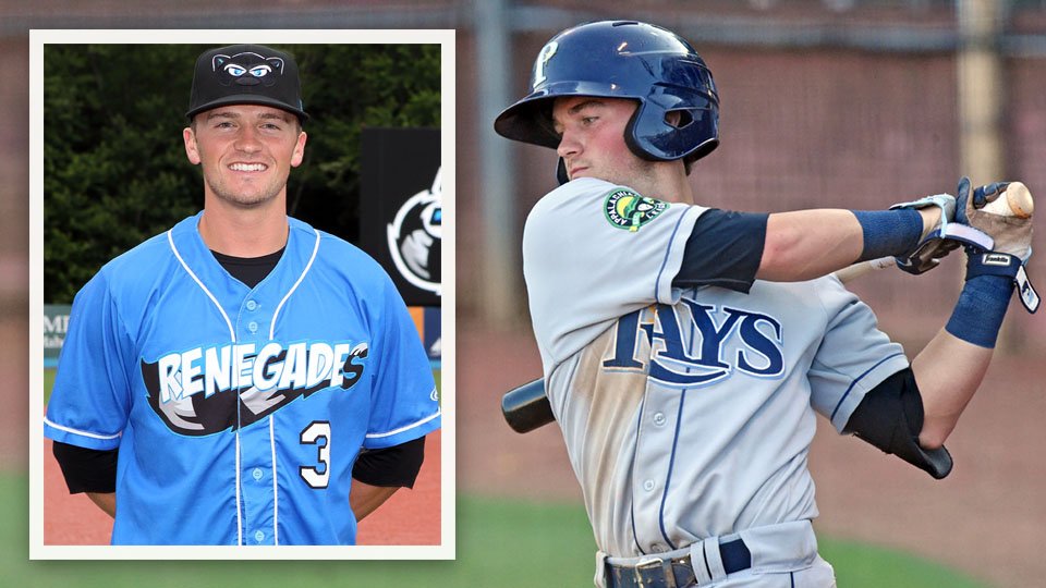 MiLB's tweet photo. Two years ago, Blake Butera played for the @HVRenegades. Tonight, he suits up for them as the youngest manager in the Minors: https://t.co/BCo34P5InO https://t.co/NACx1wV2I6