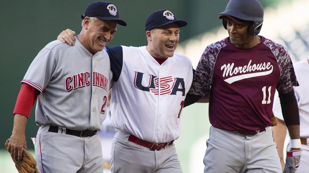 CedricRichmond's tweet photo. It’s always a great time when I get to put on my glove &amp; pitch for the Congressional Baseball Game! Nice to have my colleague Rep. Scalise back on the field exemplifying true strength. #CongressionalBaseballGame #CBG18 https://t.co/CoW2575col