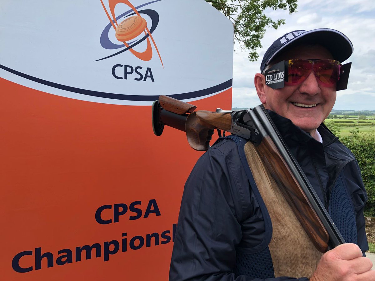 CPSAuk's tweet photo. Mike Hartley, a driving instructor from Lancashire, won the A class last year. Today, the AA class shooter didn’t do as well as he had hoped in the Eley Hawk sponsored shoot after injuring his shoulder. He now has to wear an Itus shoulder pad for the recoil. #EnglishOpenDTL #CPSA https://t.co/ws3jTUKcv3