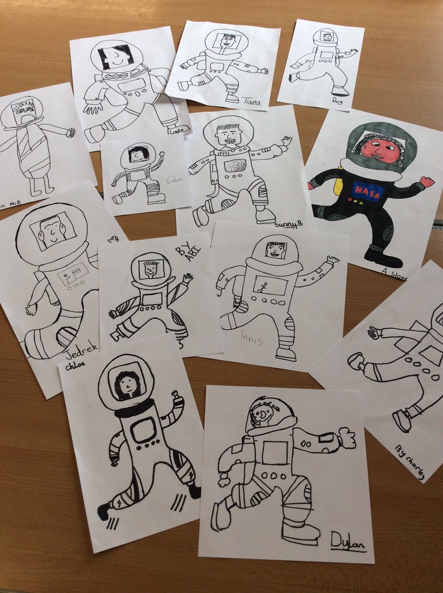 LochsidePS's tweet image. P7K drew with @NickSharratt1 and created these fantastic astronauts. @PuffinBooks #CreatingCharacters #LochsidePS