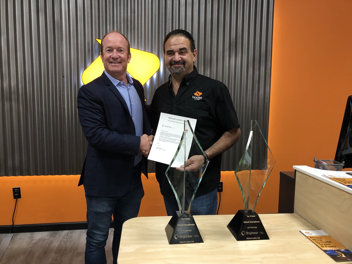 Congratulations to Camille and InTouch Smartphones - Top 10 Dealer in the country for Q4, 2017 and Q1, 2018 in Brightstar’s National Leaders Club! 1 of only 4 Dealers to achieve Top 10 status in BOTH Quarters!  #NLC  <a href="/IntouchSmart/">Intouch Smartphones</a> <a href="/BrightstarDP/">BrightstarDP</a> <a href="/BDP_Marco/">Marcos</a> @SPG_TimG <a href="/christrippVIP/">Chris Tripp VIP Wireless</a>
