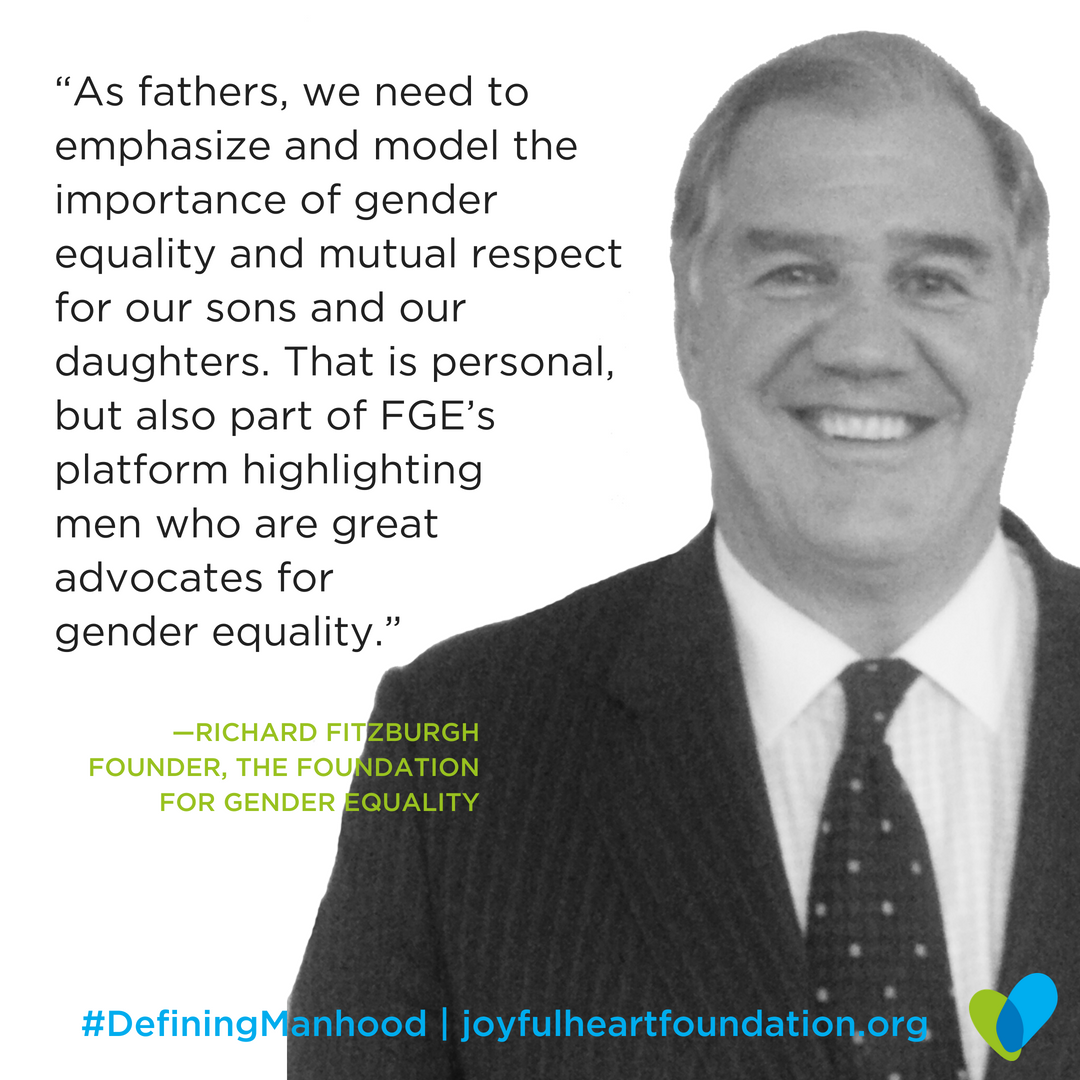 TheJHF's tweet photo. From Richard Fitzburgh of @FGEquality: "As fathers, we need to emphasize and model the importance of gender equality and mutual respect for our sons and our daughters." #DefiningManhood https://t.co/9viwAIUuKZ