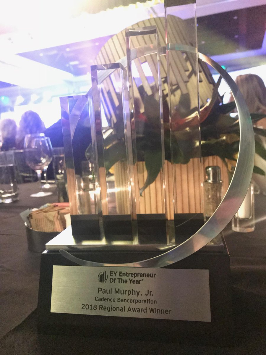 CadenceBank's tweet photo. Congrats to our Cadence Bancorporation Chairman and CEO Paul Murphy for being named EY Entrepreneur Of The Year® 2018 Award winner in the Gulf Coast Area! Learn more about his amazing accomplishment: https://t.co/kmW2LXBjpo @EY_EOY https://t.co/7FYLsA2mSr