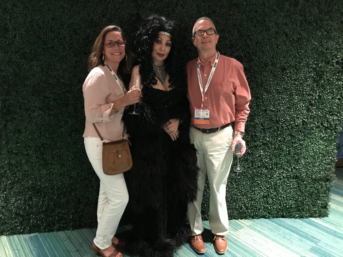 SafeHarborsGO's tweet photo. Our Sandy (Clearwater, Florida) and Todd (Bel Air, MD) with Cher at the new Park MGM in Las Vegas. #edgewithtln #safeharborslife https://t.co/t3QE2SN0D3