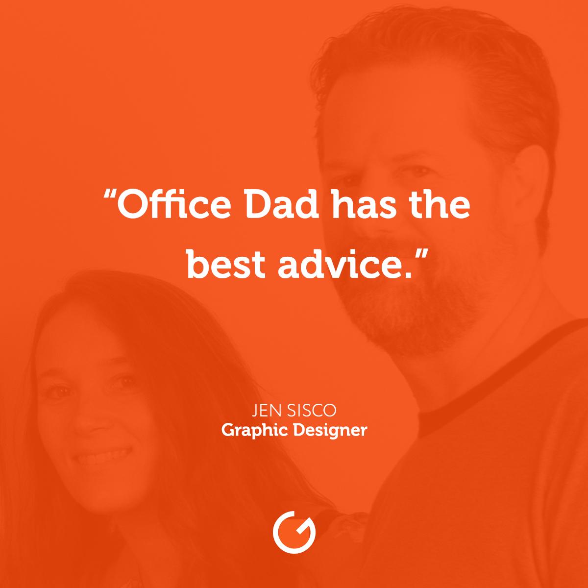 AGAINsocial's tweet photo. Contrary to the terrible dad jokes they might tell, dads are full of awesome advice. Our Office Dad, Production Director Jeff Kemp, is particularly wise. Designer Jen Sisco definitely thinks so. Happy Father’s Day to all the dads (and office dads) out there! https://t.co/BMVElkCmTZ