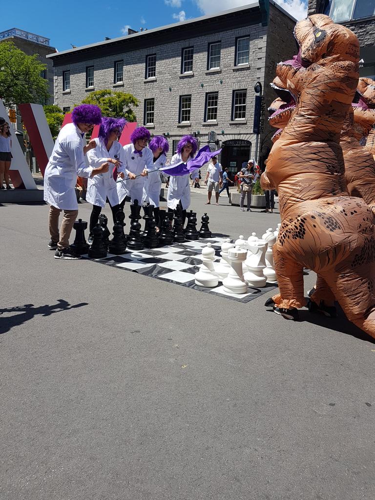 MuseumofNature's tweet photo. Brain vs. Brawn continues - game of chess in the #ByWard Market @ByWardRE. Who will win - Team Brainiac or Team Dino? Next up - Dodgeball in Confederation Park. #BrainattheMuseum. #ottcit #MyOttawa #yow #Chess https://t.co/pu3xfNCxnH