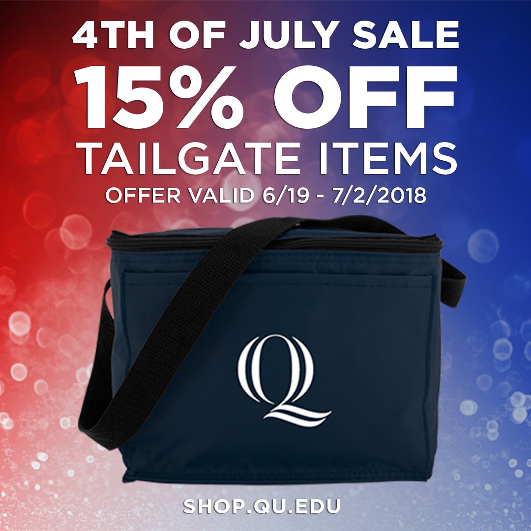 When the 4th of July falls on a Wednesday, it means we get two weekends to celebrate! Enjoy 15% off all tailgate items on the QU Online Shop between now and July 2.