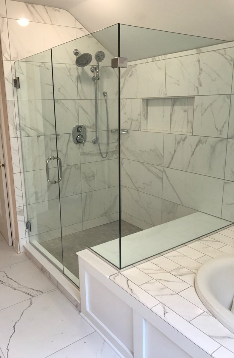 Beautiful shower door install this week! #renovation #masterbath <a href="/BascoShower/">Basco Shower</a>