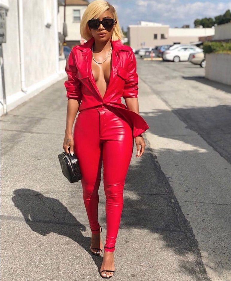 KLOSETENVY's tweet photo. @jai_nice is SLAYIN in the Red Leather Boyfriend Shirt Dress + Moto High Waist Pants 💋

Shop now at https://t.co/2N6rT06ST8 https://t.co/ct4NNl5X4H