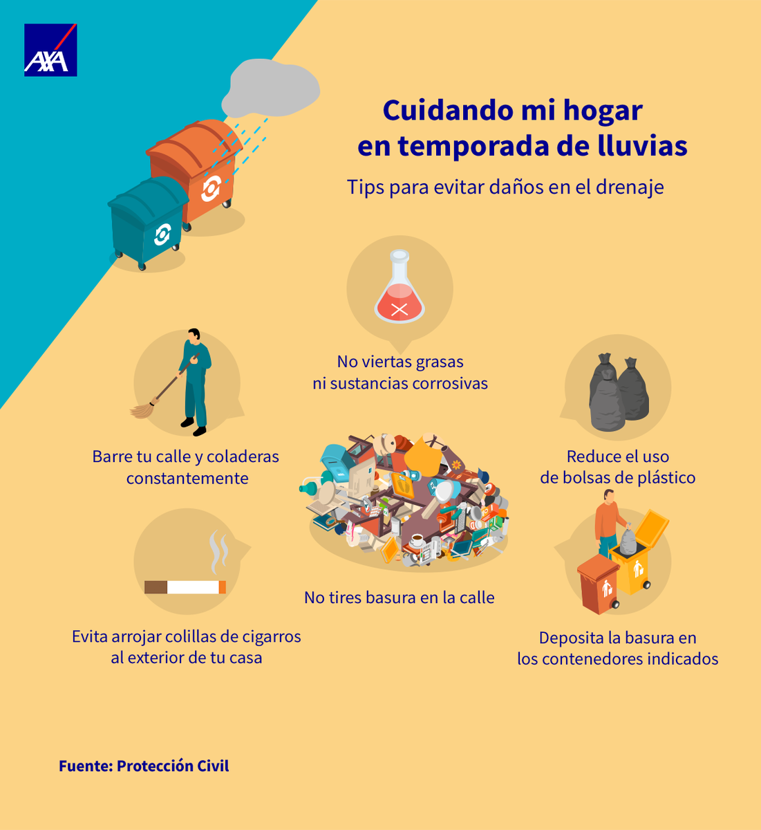 AXAMexico's tweet photo. Esta temporada de lluvias 🌧☔ te compartimos algunas recomendaciones para evitar inundaciones en tu hogar 🏠.
#AXATeCuida https://t.co/UbUi5A58SI