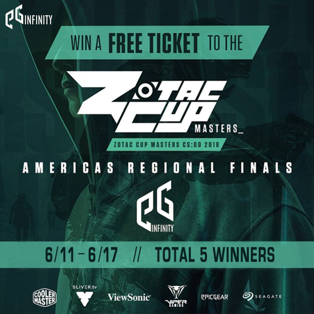 EgInfinity's tweet photo. Only a few days left! Hurry and enter 🎫EG Infinity ZOTAC CUP MASTERS CS:GO America Regional Final Ticket Giveaway to WIN a general admission ticket! https://t.co/tU5Qq1WdCN #giveaway #giveawayalert #competition #Gamer #Gaming #ZOTACCUP #CSGO #CounterStrike https://t.co/zkHDoKs3ck