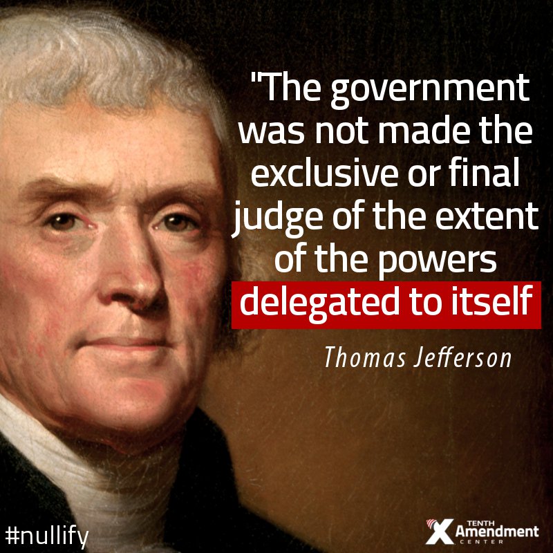 TenthAmendment's tweet photo. Federal power will never be limited if you rely on the federal government to limit itself.

#qotd #tlot #liberty #10thAmendment #decentralize #thomasjefferson #freedom #nullify https://t.co/h91IfQdM43