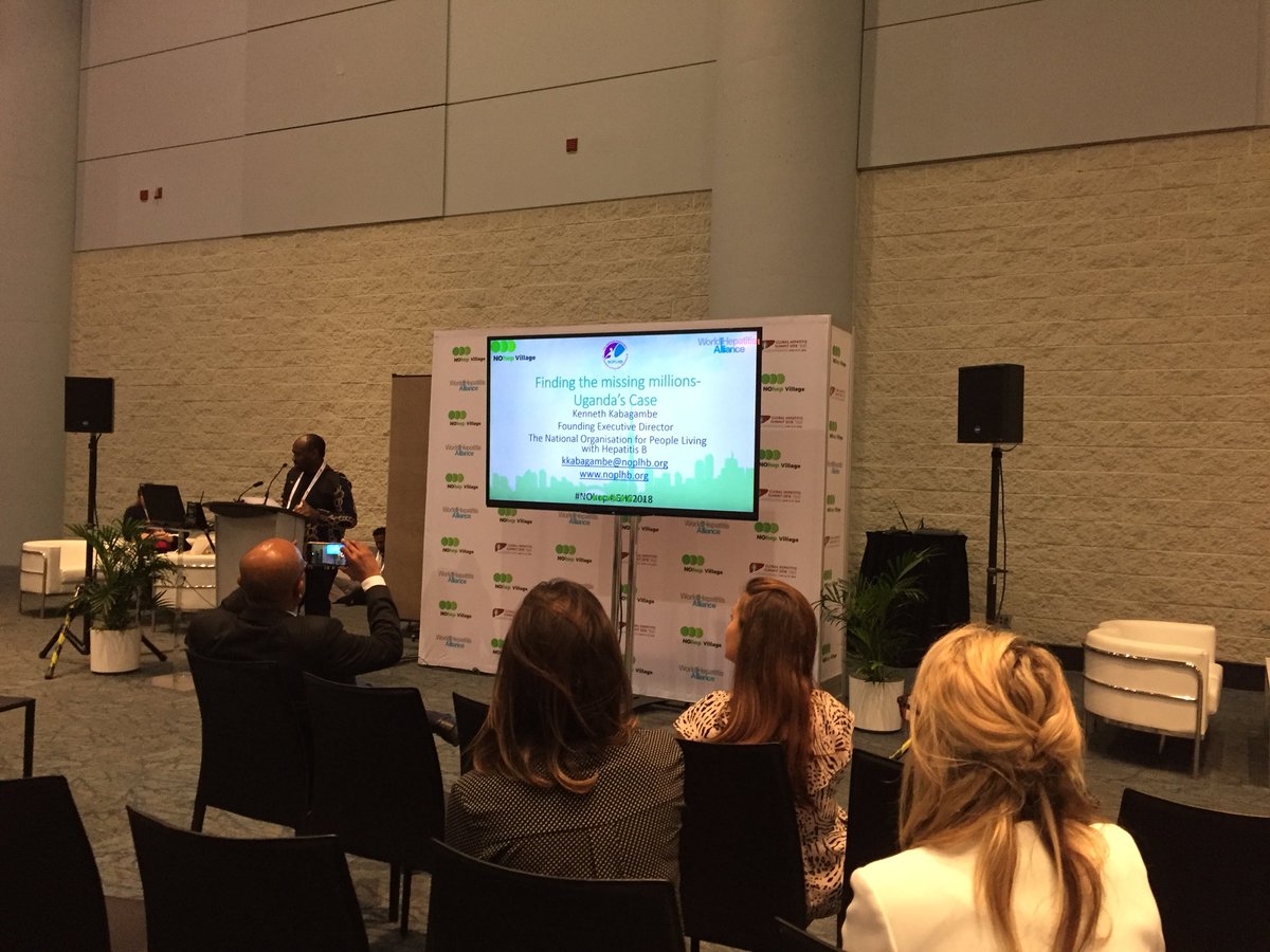 Happening now at the #NOhep Village at #GHS2018: WHA Board Member <a href="/Kennethkabaga2/">Kenneth Kabagambe</a> of <a href="/NOPLHB/">NOPLHB</a> is presenting on how his organisation is working to #FindtheMissingMillions in #Uganda