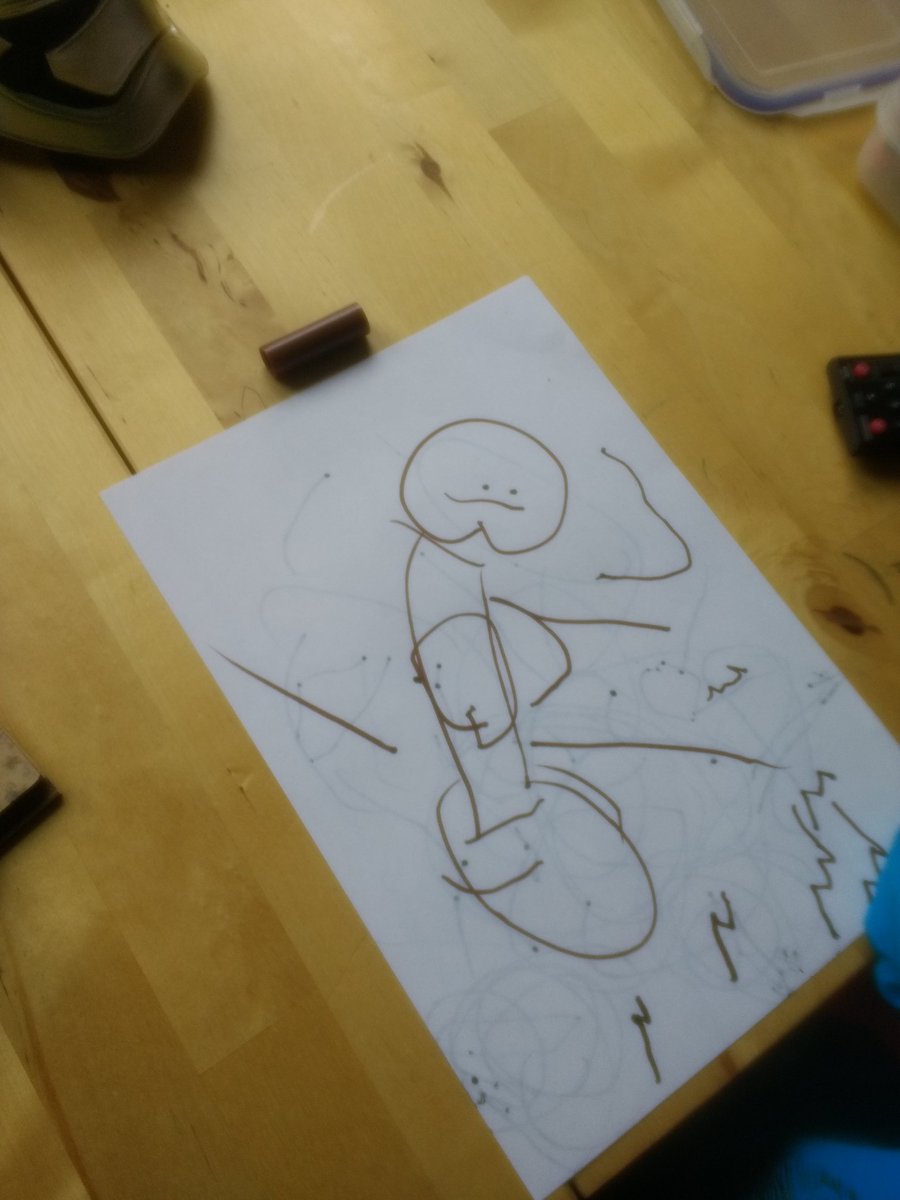 Hey <a href="/prattprattpratt/">Chris Pratt</a> , my 3 year old told me he was drawing Owen from Jurrasic World.  He hasn't seen the film yet so he may not have got the likeness quite right...thought you might enjoy though.