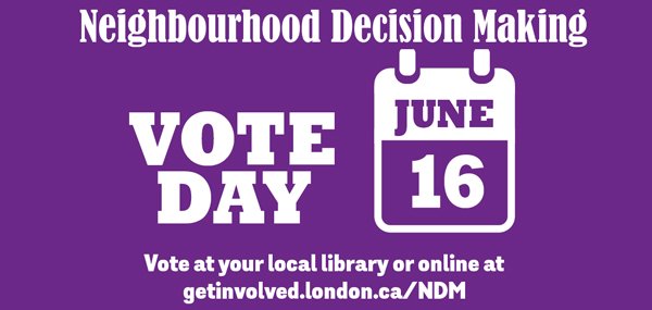 CityofLdnOnt's tweet photo. It's Neighbourhood Decision Making VOTE DAY! Online voting is now open and you can also vote at your local library from 10 a.m. - 4 p.m.

All ages can vote! https://t.co/oVeqYlVnw1 https://t.co/7fSq3U5ts0