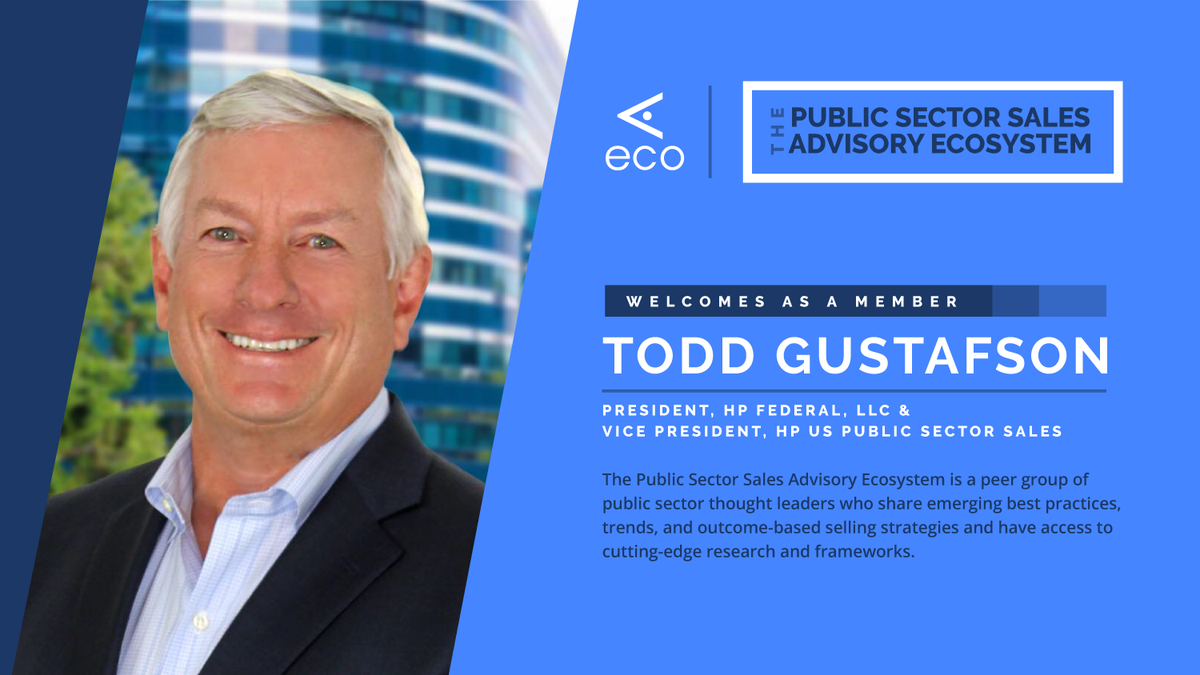 VMO_Team's tweet photo. Ecosystems Services welcomes Todd Gustafson of @HP as a member of the the Public Sector Sales Advisory Ecosystem https://t.co/F7WYtgAmyc