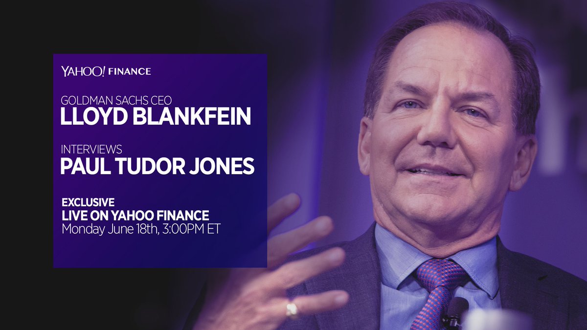 YahooFinance's tweet photo. NEXT WEEK: Don’t miss @GoldmanSachs CEO @lloydblankfein sit down LIVE with Paul Tudor Jones on Monday, 6/18 at 3pm ET on @YahooFinance https://t.co/jjEwuuabQq #TalksAtGS https://t.co/0ZTcM8TAAk