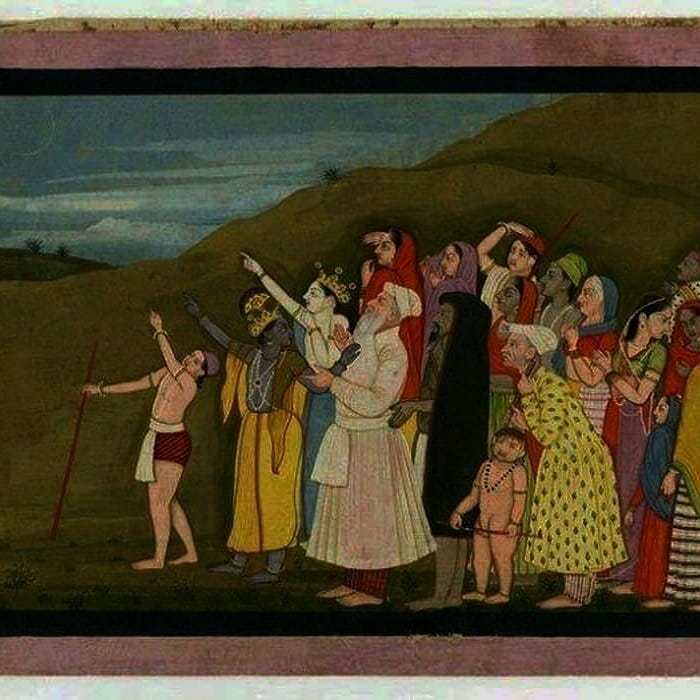 _YogendraYadav's tweet image. EID MUBARAK
Reproduction of an 18th century Rajasthan miniature depicting Lord Krishna sighting the Eid moon and pointing it out to a group of Muslim men and women.  Let’s resolve on this Eid to win back the spirit of Indìa the picture depicts.
(Courtesy: Navina Jafa)