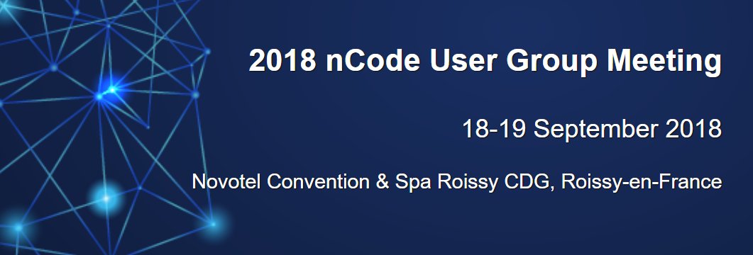 HBMnCode's tweet image. Registration is now open for the 2018 nCode User Group Meeting, September 18th &amp;amp; 19th in Roissy, France. Learn more and register here ow.ly/fOR230kwmj7