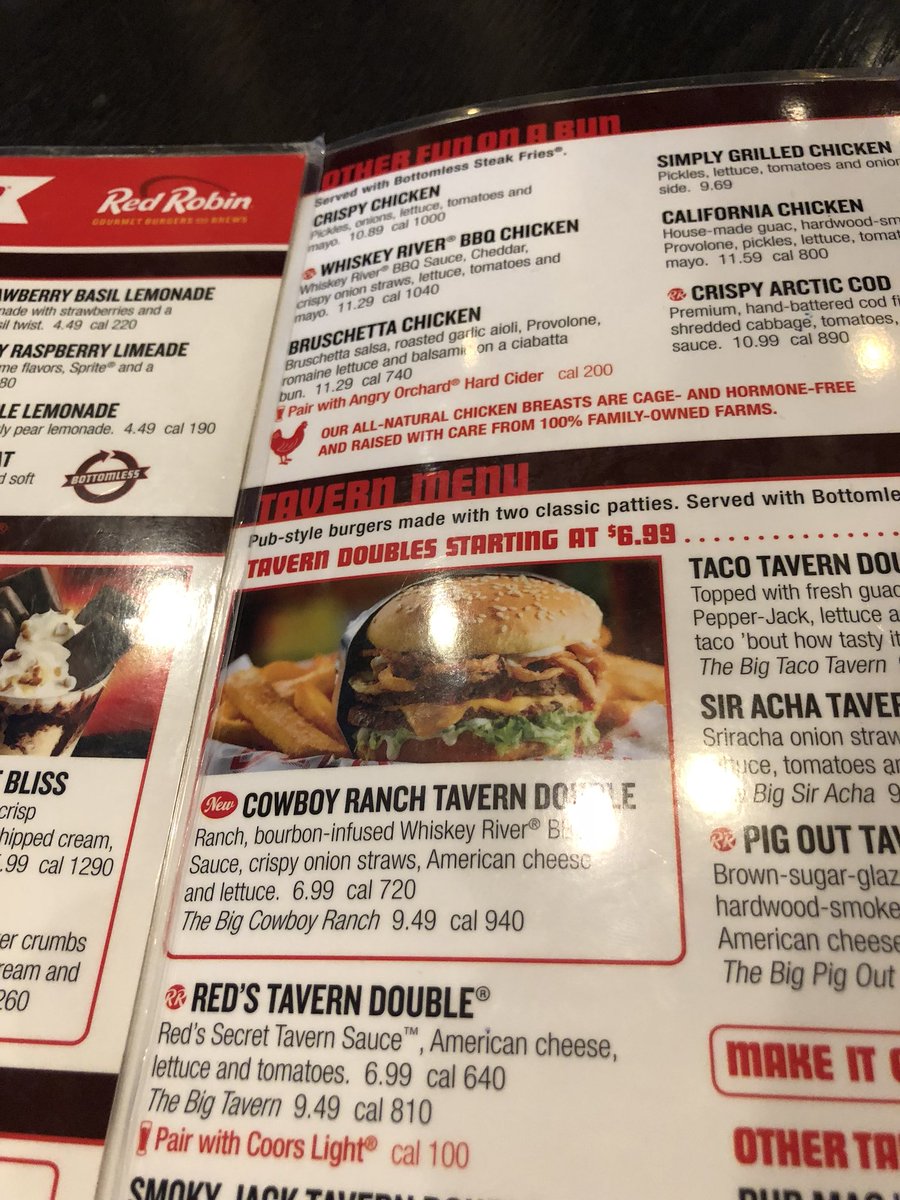 PullmansOwn's tweet image. Hey @redrobinburgers if you’re going to call something the tavern menu and claim they have two patties, you should disclaim that the “big tavern” doesn’t. Instead you charge more for basically the same amount of meat. #misleading #crappydesign.
