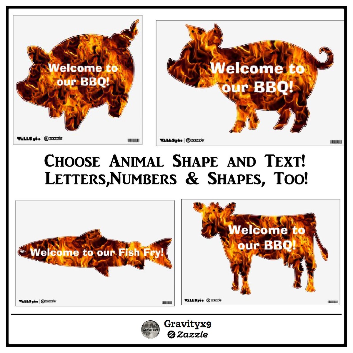 ** BBQ Get-Together Decor ~ Choose your animal shape for your reusable wall decal. Numbers, Shapes, Letters and more are available! #4thofjulydecor  #bbqdecor #walls360 ~ 
zazzle.com/z/yxyhy?rf=238…