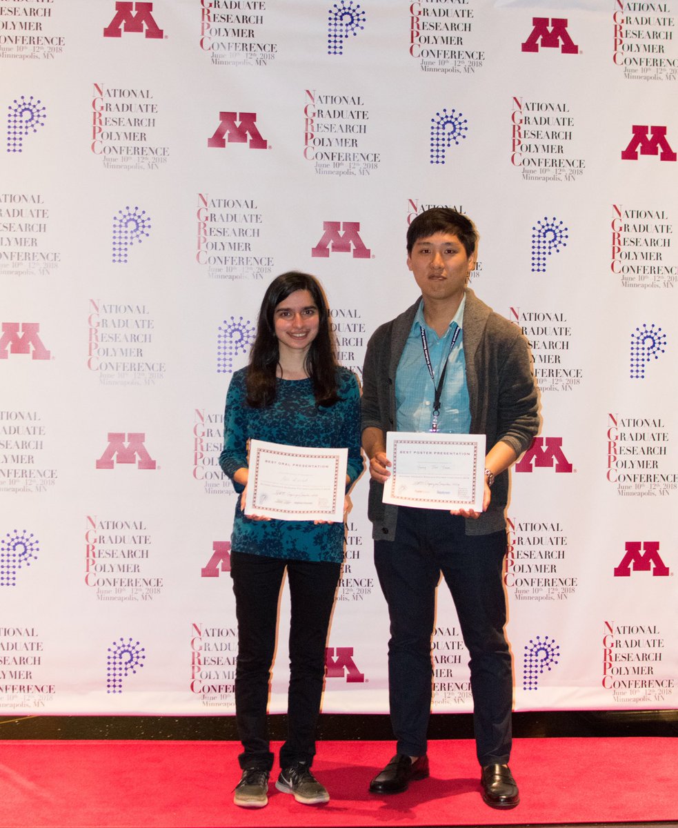 ngrpc18's tweet image. Best poster and oral presentation award winners both representing @GeorgiaTech! 

Congratulations on your accomplishment and award sponsored by @WileyPolymers