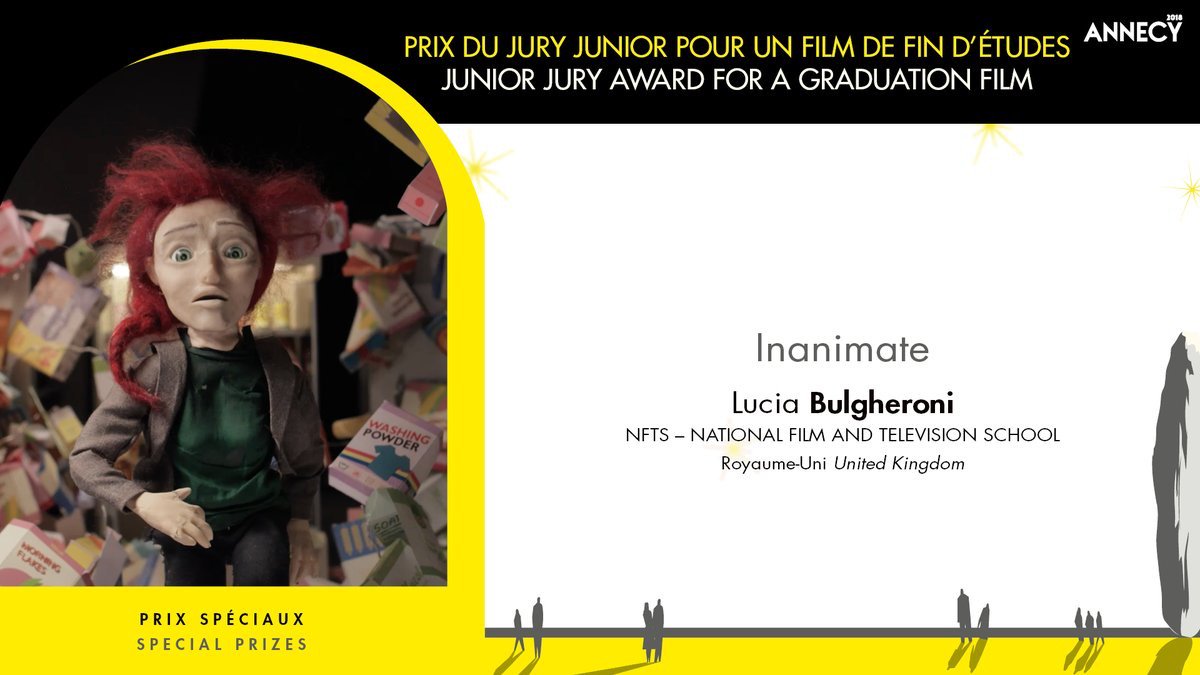 NFTSFilmTV's tweet photo. A huge congratulations to Lucia Bulgheroni & the @inanimategrad team who have received the ‘Young Jury Award’ in the Special Prizes category at @annecyfestival for #graduation #animation ‘Inanimate’ - Fantastic news! #stopmotion #directinganimation #annecyfestival https://t.co/dBdDX2WZDT