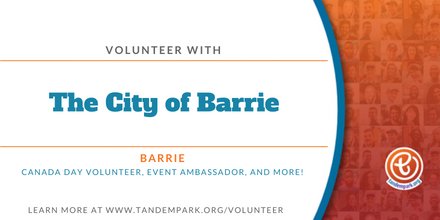 Hello #Volunteers!

Looking for a way to get involved with the community?! Check out volunteer opportunities from the <a href="/cityofbarrie/">The City of Barrie</a> !

Learn more about this opportunity and how to become a volunteer at tandempark.org/volunteer.

#VibrantCommunities #Tandempark