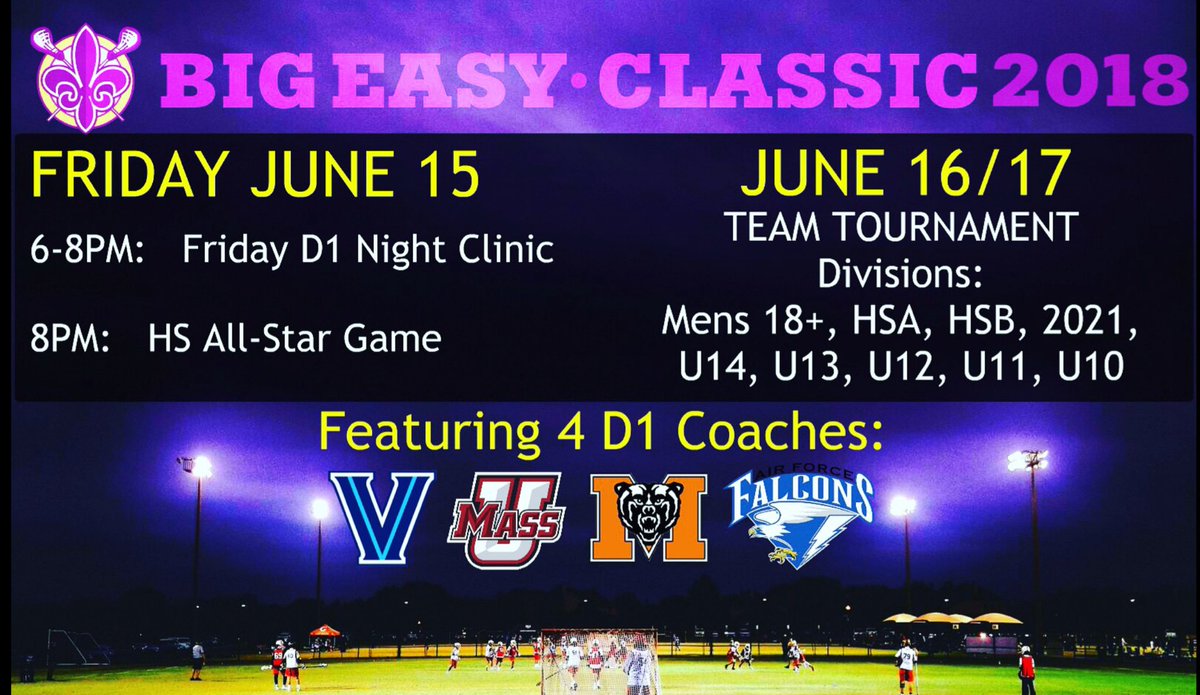 Victory_Events's tweet photo. Just HOURS away from the #BigEasyClassic Friday Night D1 Clinic and HS All-Star Game! See you at 6PM at St. Paul's School in Covington, LA! #LALax #NOLA #AllStars #Victory #Retweet
 @AFLacrosse @NovaLacrosse @MercerMLax @UMassMLacrosse https://t.co/HpCum2rLYg
