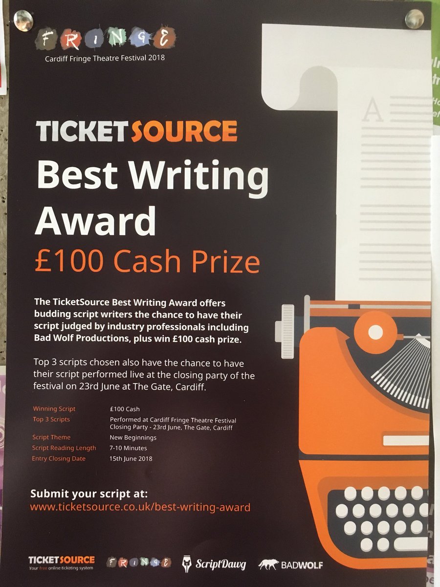 ScriptDawgUK's tweet image. Last few hours to get your script in, go, go, go!! @TicketSource @Cardiff_Fringe #scriptsubmissions #bigprizes