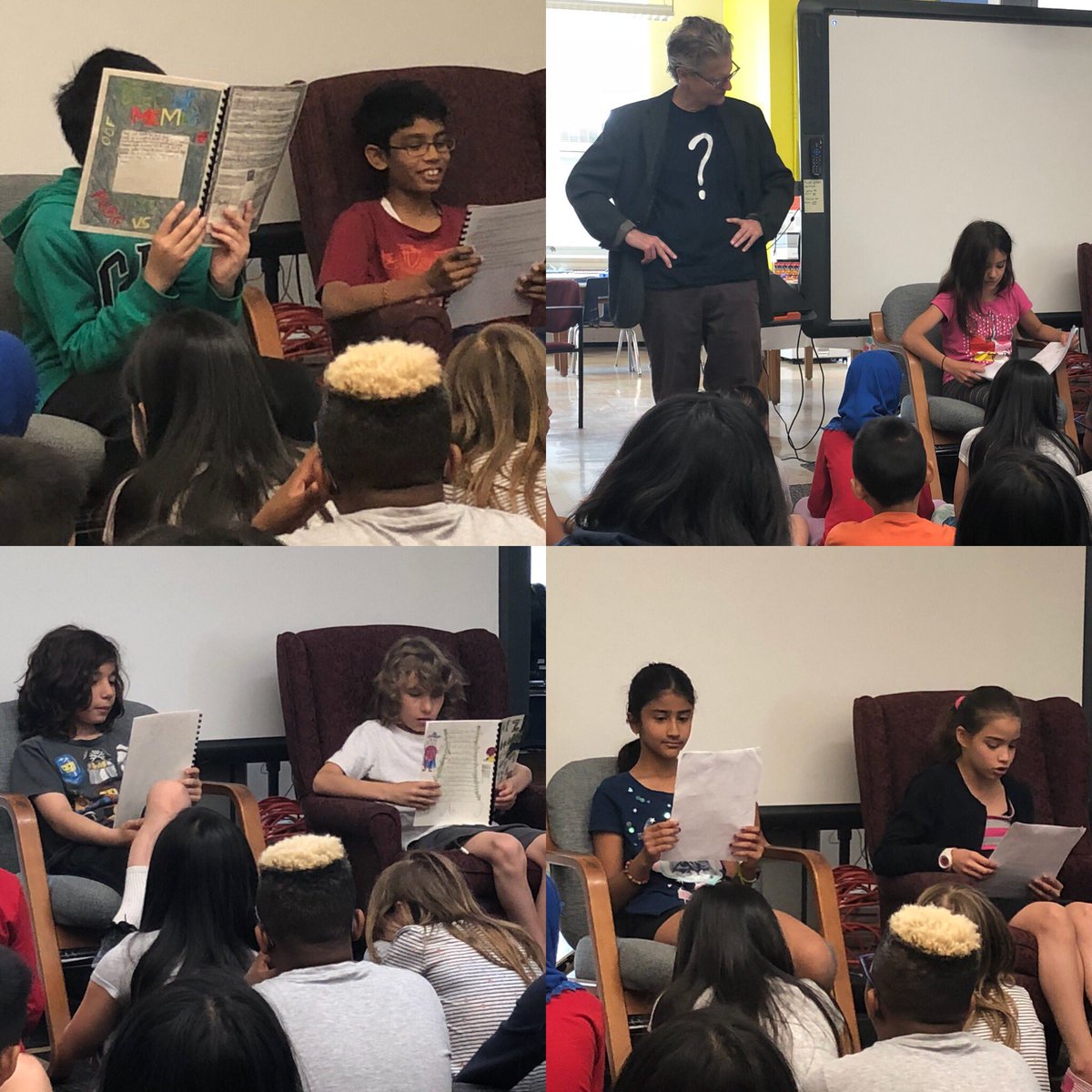 MsKondo_TL's tweet photo. Gr 4/5 and 5/6 classes celebrated their hard work and amazing stories thanks to @richardscrimger #TedStaunton and their wonderful Story Team workshop. From sharing stories to devouring cake and #AlmostEpicSquad samples- what a fun morning! 📚✍🏽❤️ @TDSBLibrary https://t.co/vxMV2ysiK8