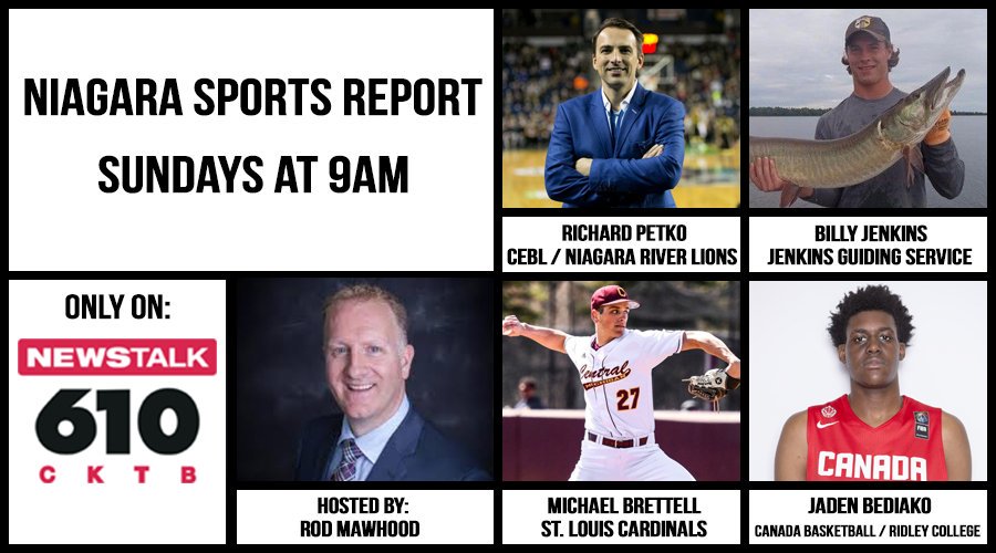 This Sunday's #NiagaraSportsReport is set! We'll talk #Baseball w/ <a href="/TownOfPelham/">TownOfPelham</a> Michael Brettell - just drafted by the <a href="/Cardinals/">St. Louis Cardinals</a> #Basketball w/ <a href="/cebl/">I Wayan Widiasta</a> Founder Richard Petko, from @Ridley_Hoops &amp; <a href="/CanBball/">Canada Basketball</a> Jaden Bediako &amp; former <a href="/OHLIceDogs/">Niagara IceDogs</a> Billy Jenkins on #Fishing @Jenksguiding
